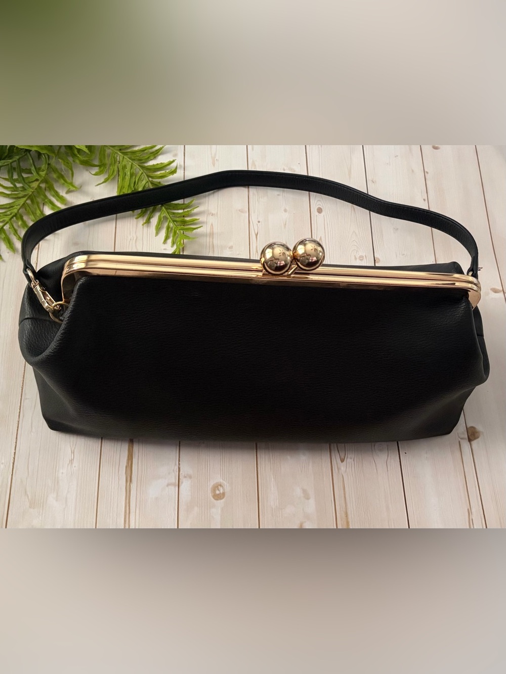 Classic Black Frame Clutch with Gold Accents